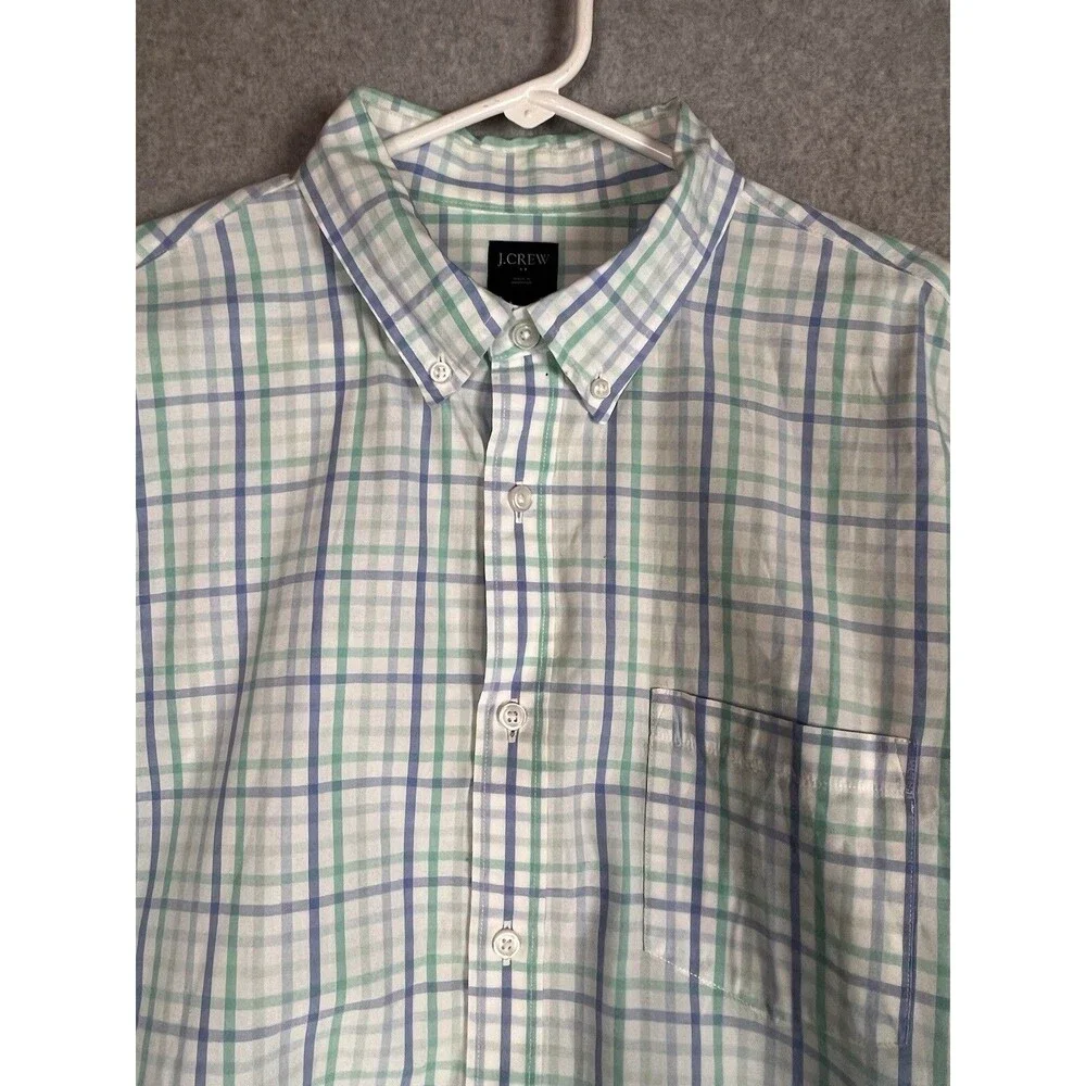J. Crew Button Front Shirt Men’s XL White Blue Green Plaid Long Sleeve